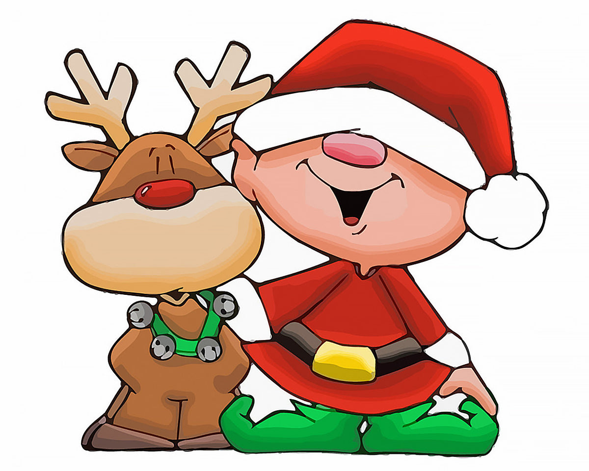 Cartoon father christmas and rudolph cross stitch kit for beginners