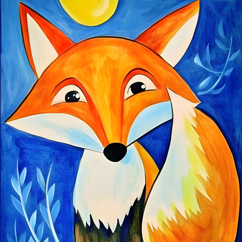 Cartoon fox with a full moon cross stitch kit for beginners