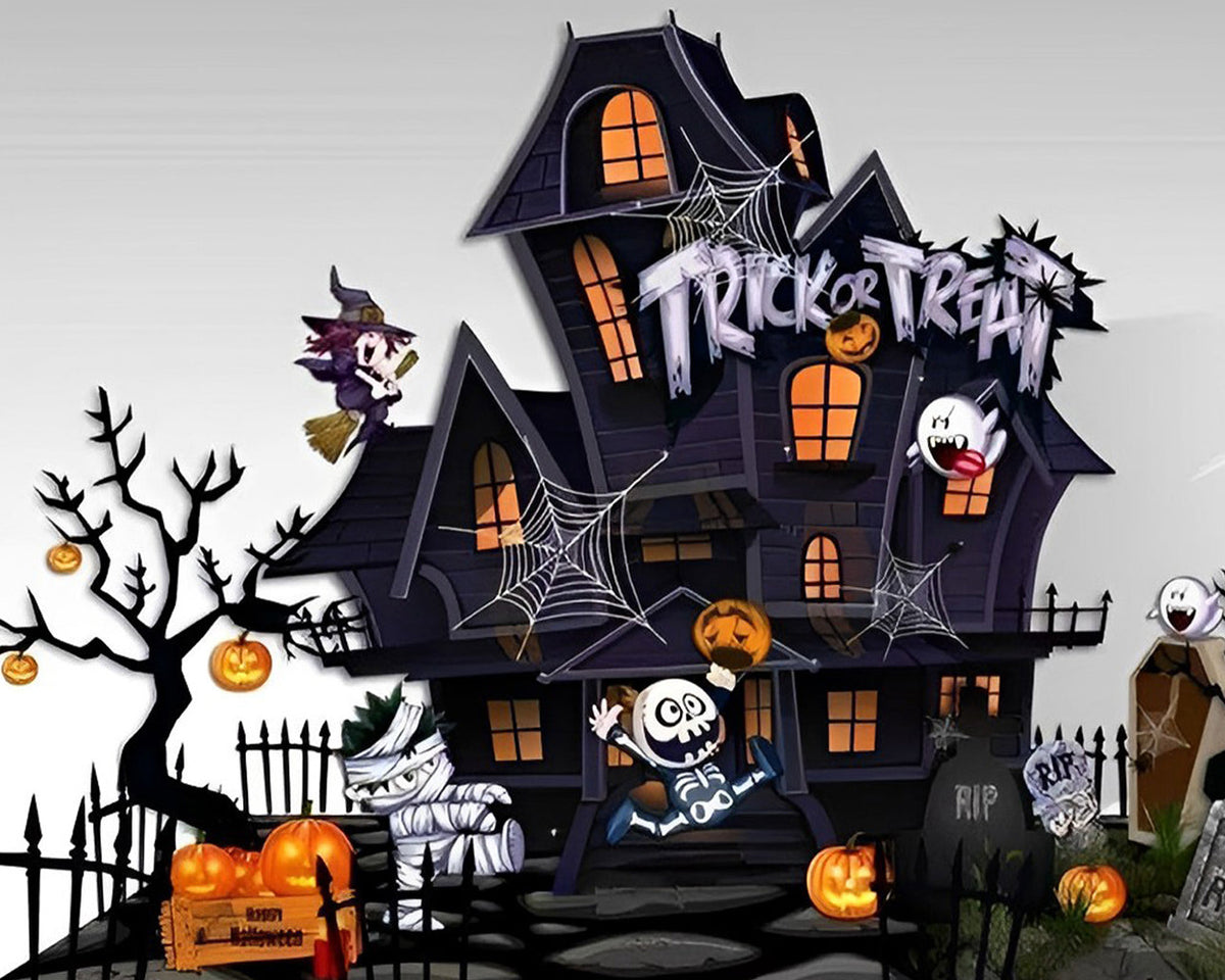 Cartoon haunted house trick or treat paint by numbers kit for beginners