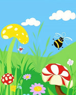 Cartoon mushrooms and bee cross stitch kit for beginners