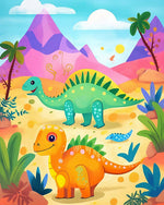Cartoon stegosaurus and t-rex cross stitch kit for beginners