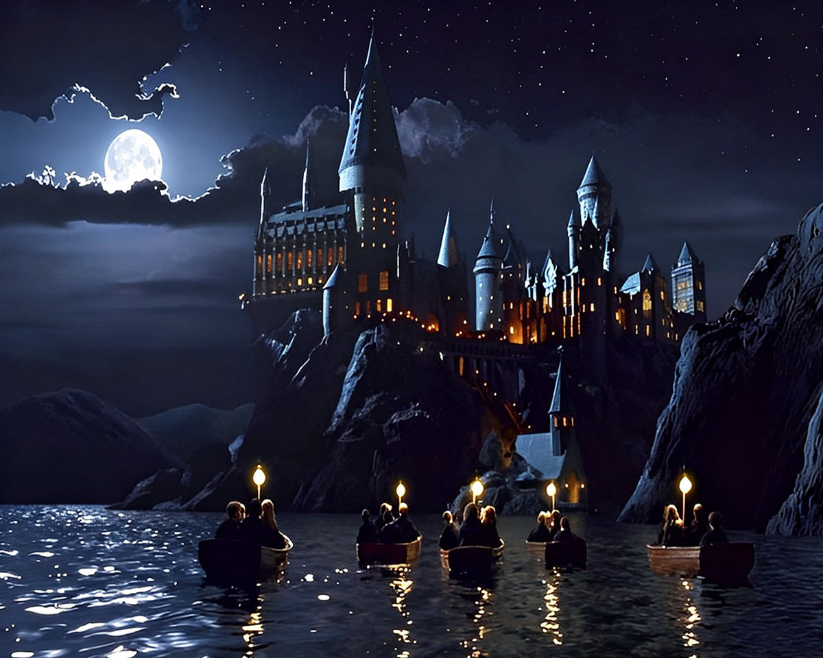 Castle at night cross stitch kit for beginners