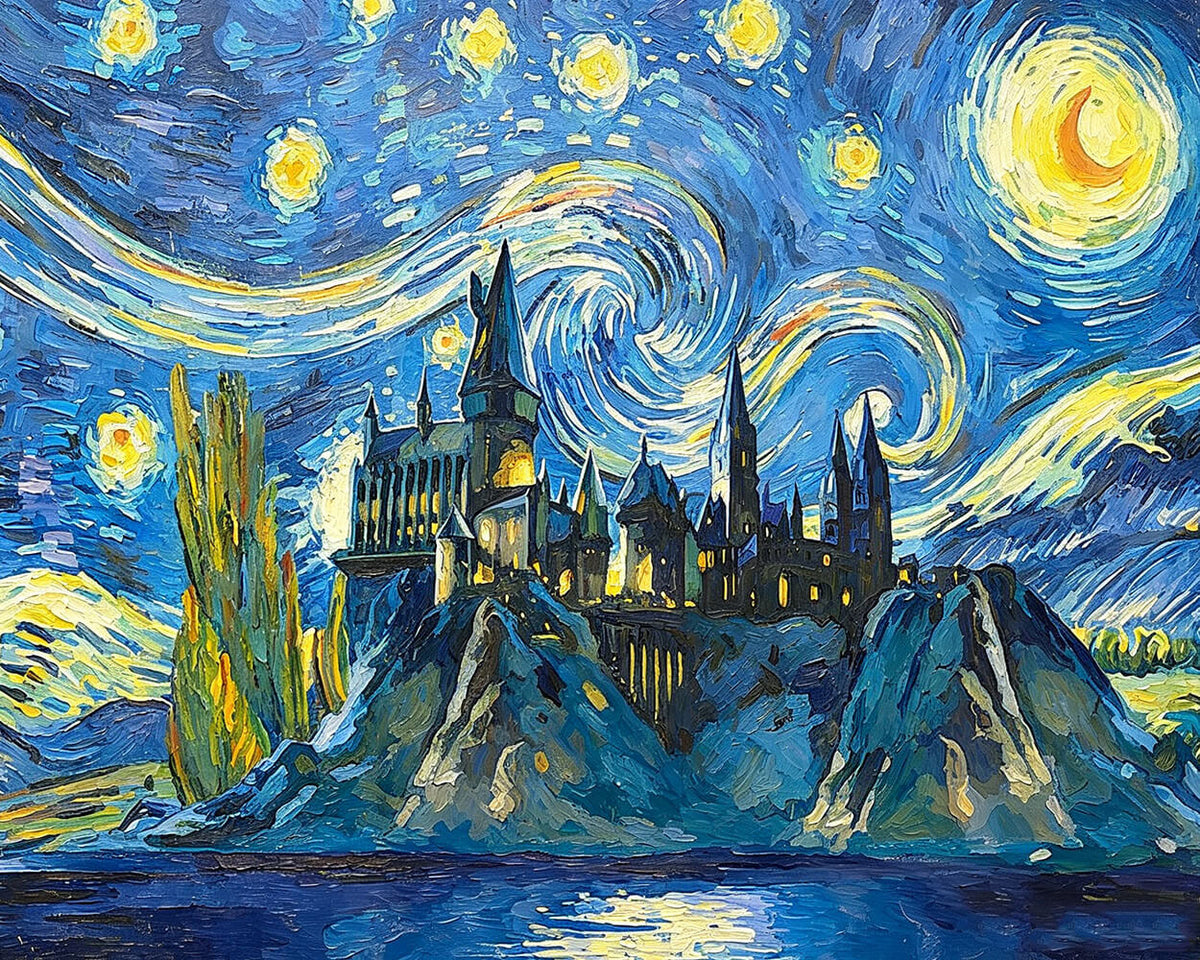 Castle in van gogh style cross stitch kit for beginners