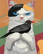 Cat and blackbird cross stitch kit for beginners