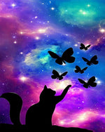 Cat and butterflies galaxy cross stitch kit for beginners