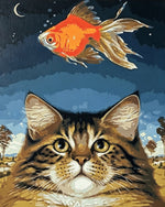 Cat and goldfish cross stitch kit for beginners