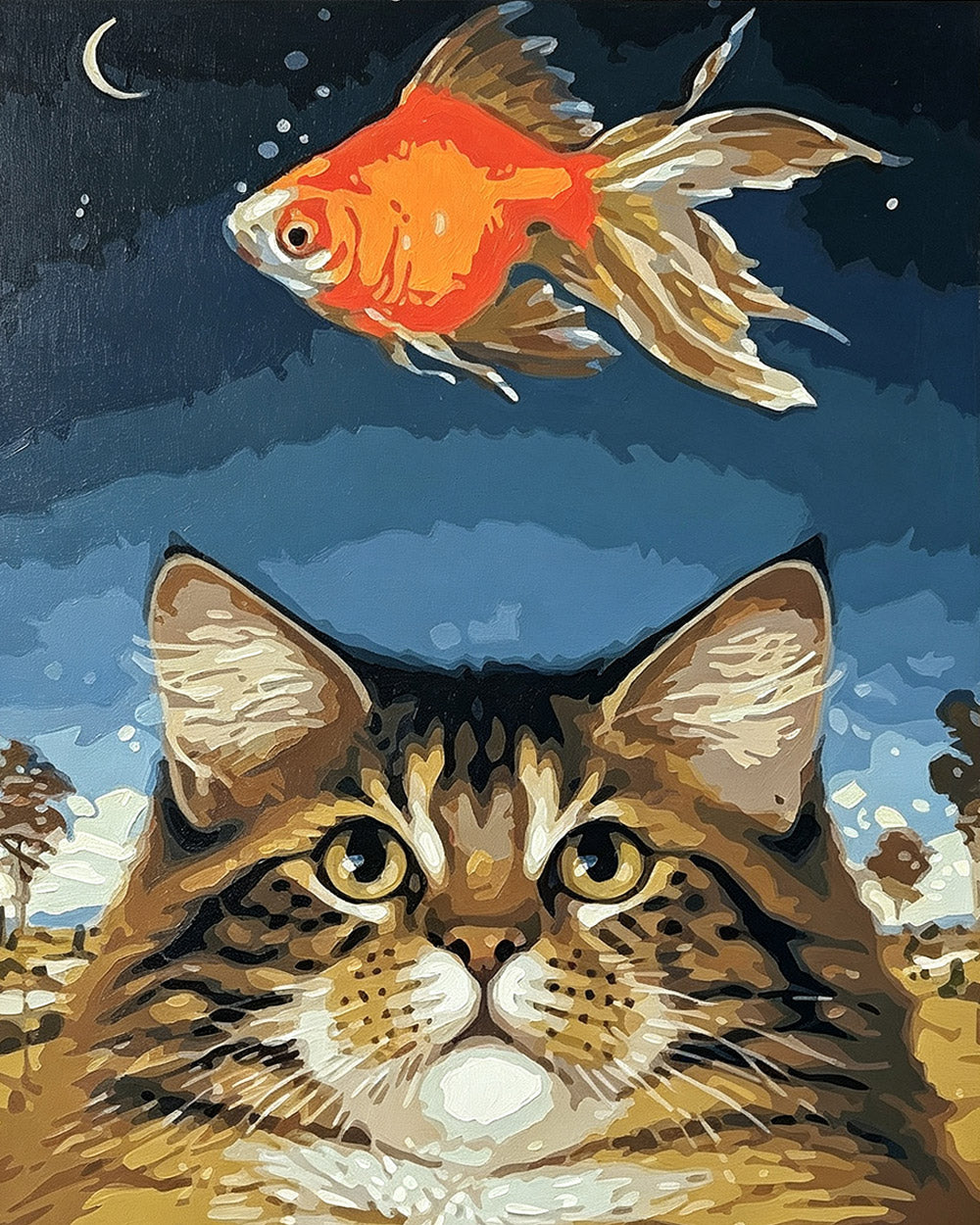 Cat and goldfish cross stitch kit for beginners