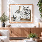 Finished cat and tiger in mirror paint by numbers artwork displayed as home decor