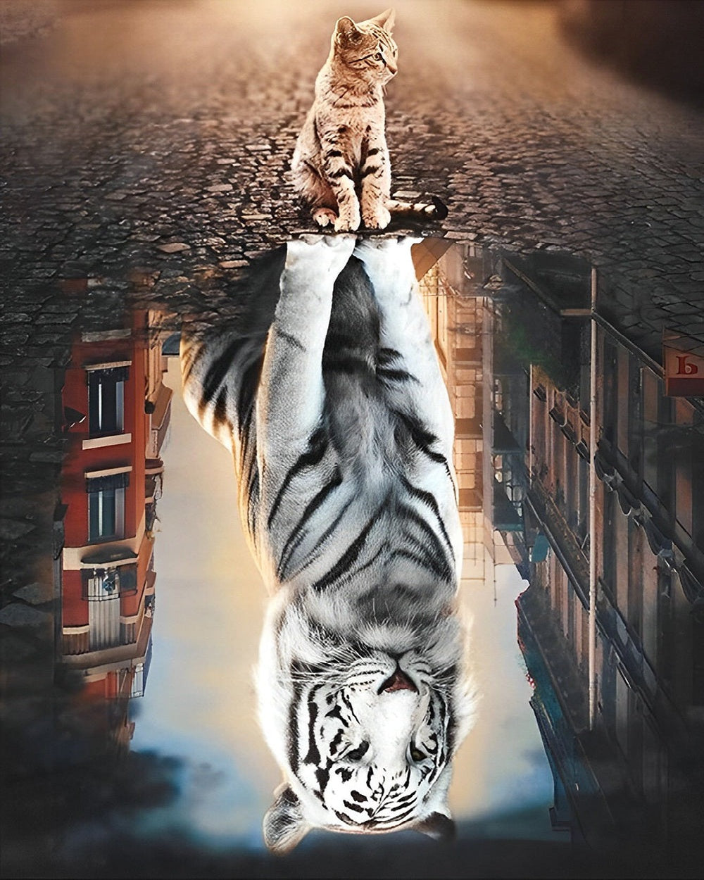 Cat and white tiger reflection cross stitch kit for beginners