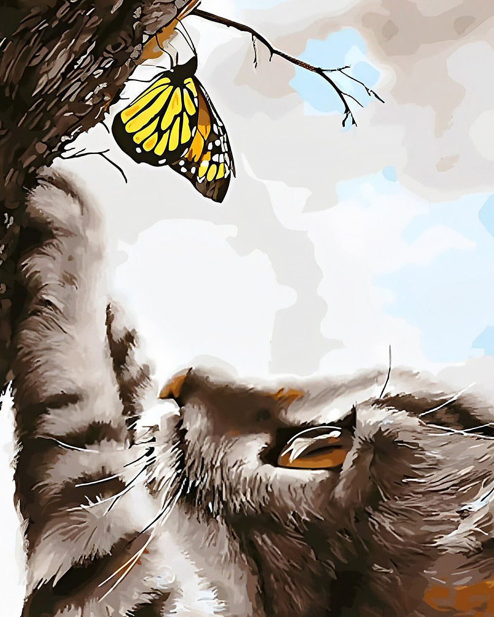 Cat and yellow butterfly cross stitch kit for beginners