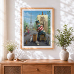 Finished cat artist in paris cross stitch artwork displayed