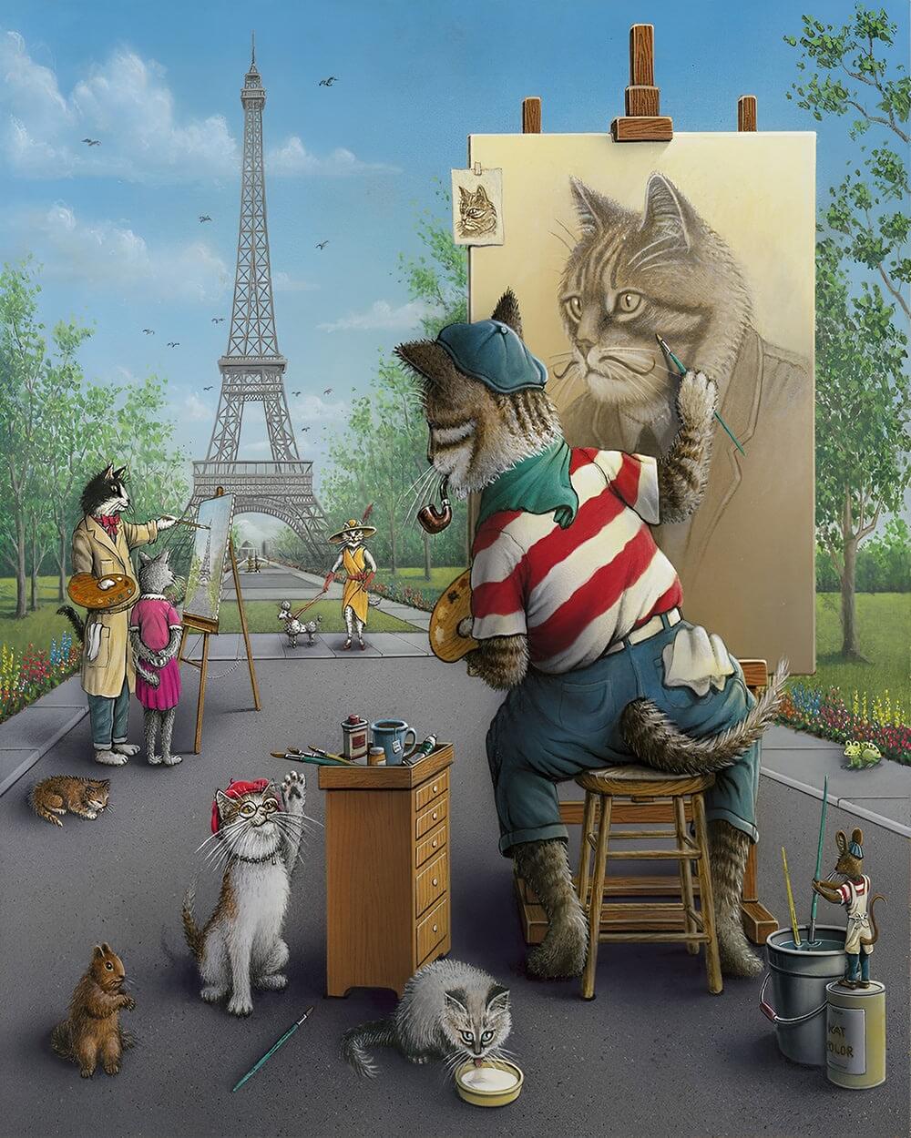 Cat artist in paris cross stitch kit for beginners