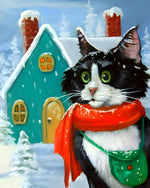 Cat in a red scarf cross stitch kit for beginners