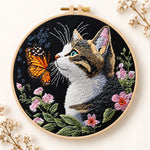 Cat meets monarch butterfly embroidery kit