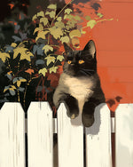 Cat on a white picket fence cross stitch kit for beginners