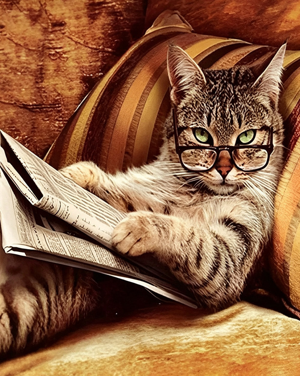 Cat reading newspaper cross stitch kit for beginners