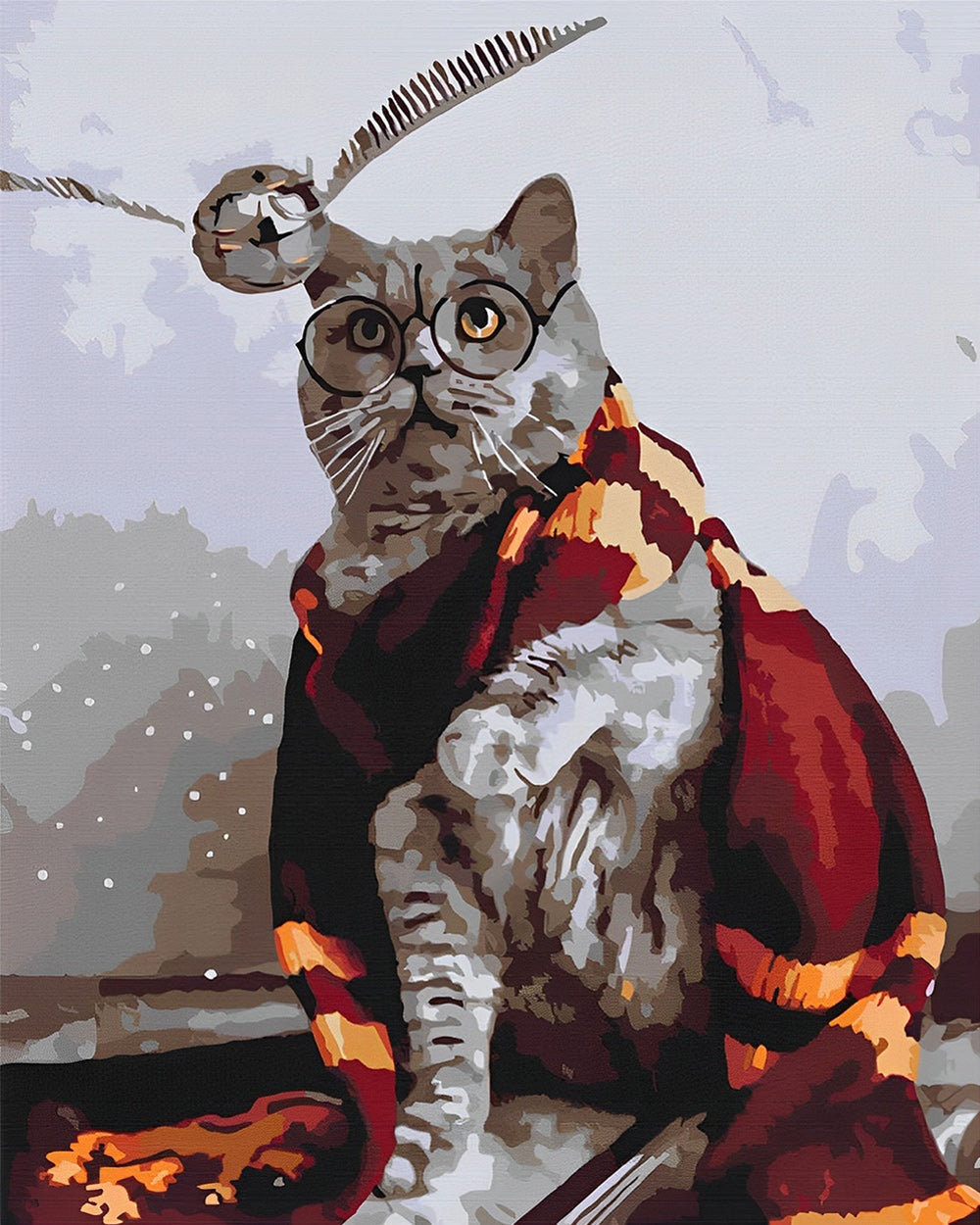 Cat wearing a shawl cross stitch kit for beginners