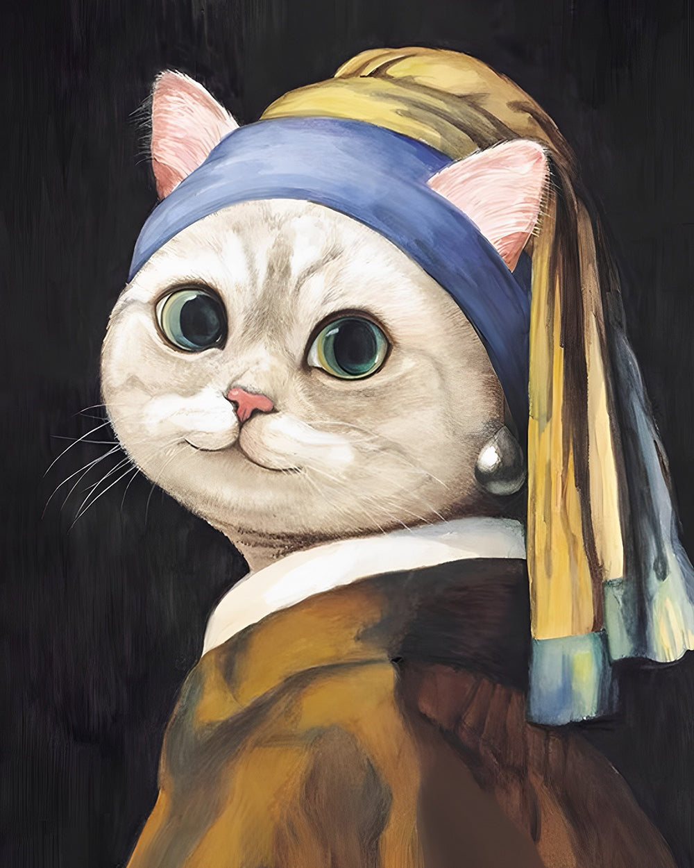 Cat with a pearl earring cross stitch kit for beginners