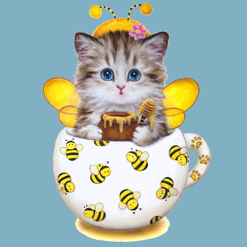 Cat with bee costume cross stitch kit for beginners