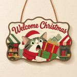 Cat with christmas gifts paint by numbers door hanger finished design