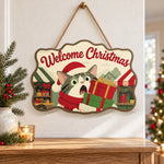 Cat with christmas gifts paint by numbers door hanger as indoor wall decor