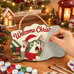 Cat with christmas gifts paint by numbers door hanger painting process