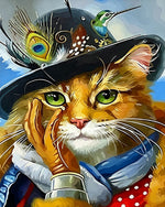 Cat with feather hat cross stitch kit for beginners