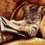 Cat with glasses reading a newspaper paint by numbers kit for beginners
