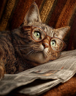 Cat with glasses reading newspaper cross stitch kit for beginners