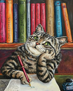Cat writing at desk cross stitch kit for beginners