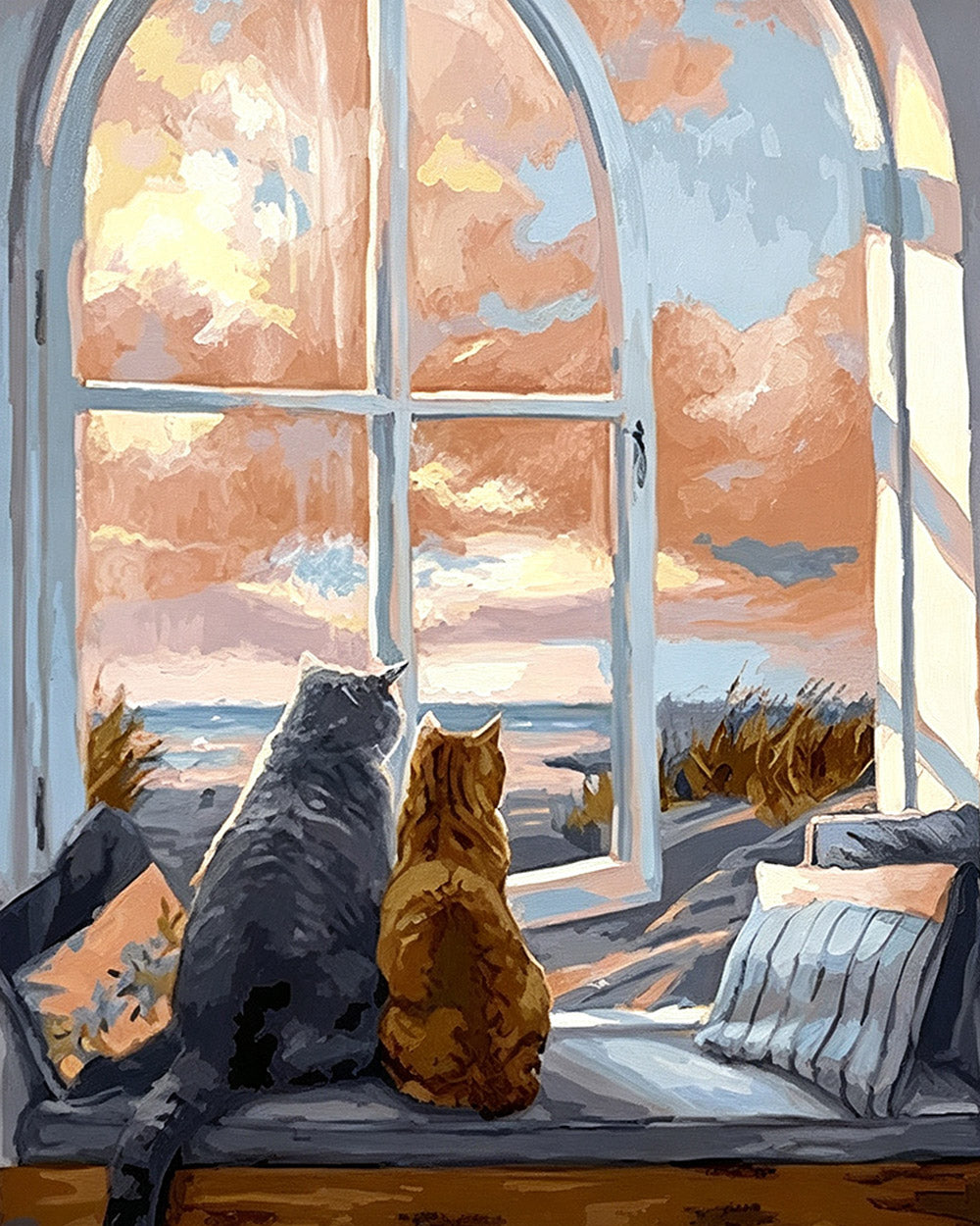 Cats by the window cross stitch kit for beginners