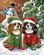 Cavalier king charles spaniels in christmas jumpers cross stitch kit for beginners