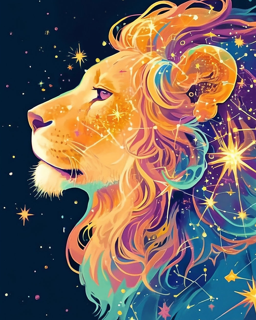 Celestial lion with stars cross stitch kit for beginners