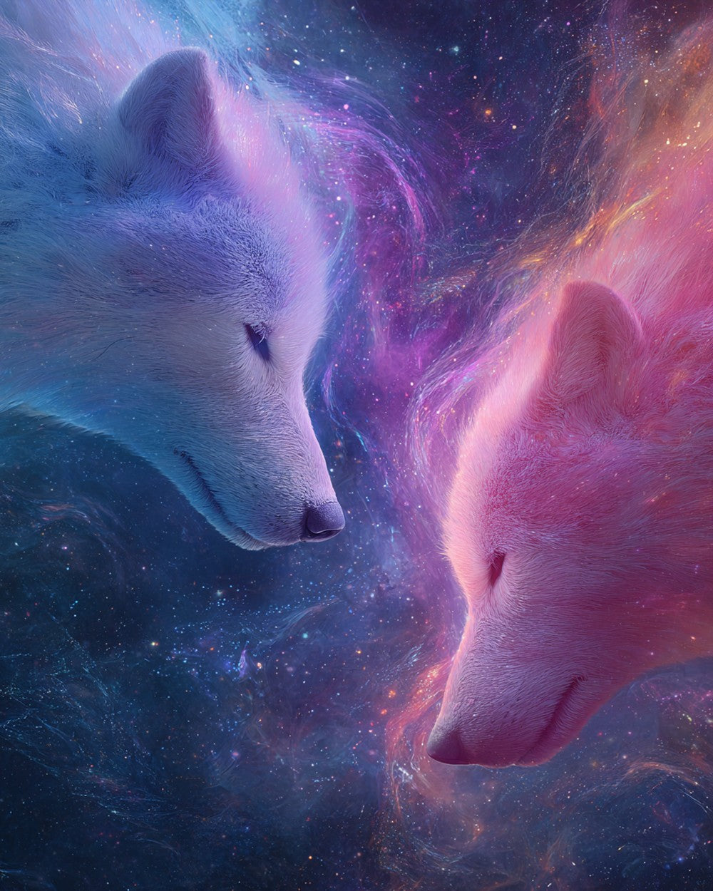 Celestial spirit wolves in space cross stitch kit for beginners