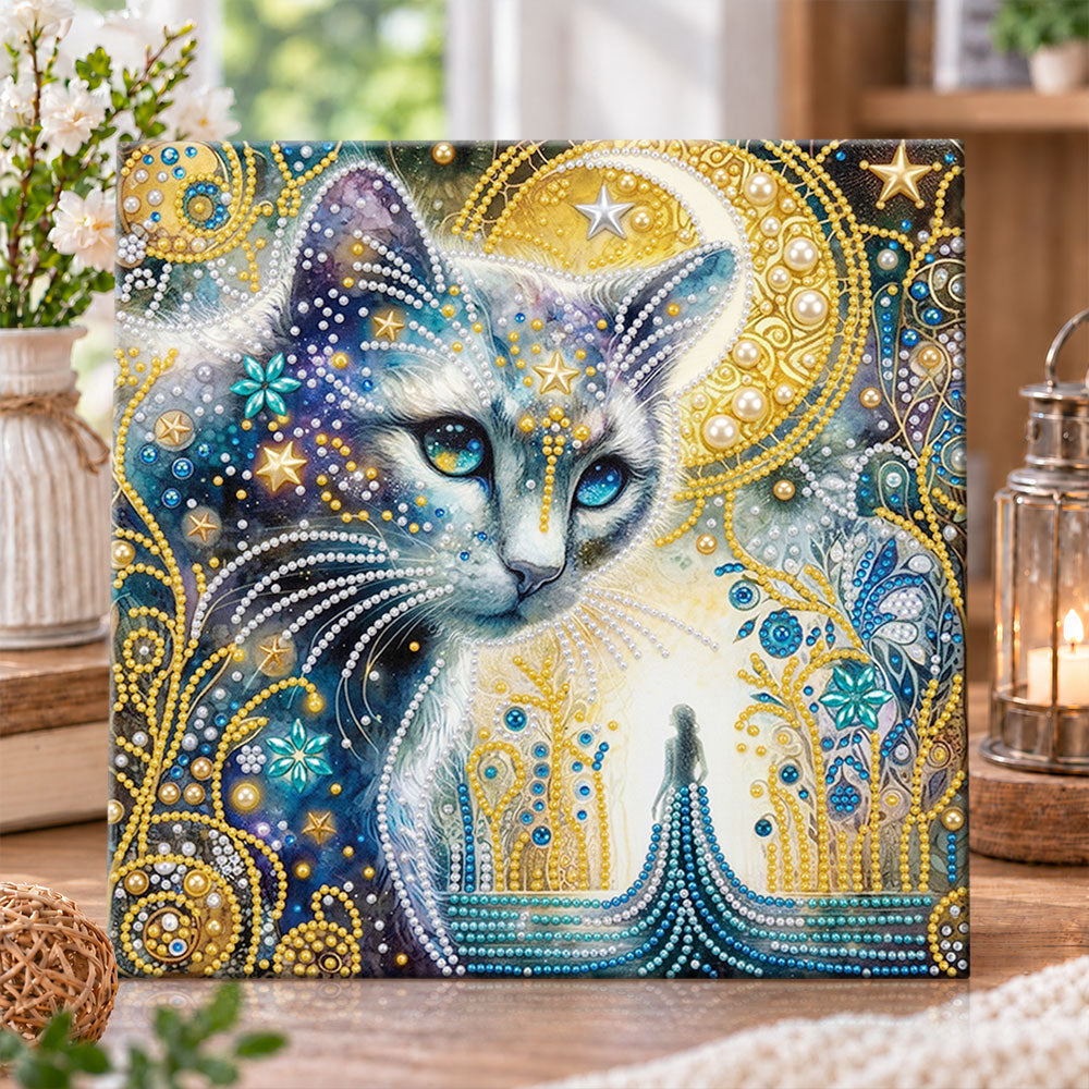 Celestial starry cat pearl diamond painting kit for beginners