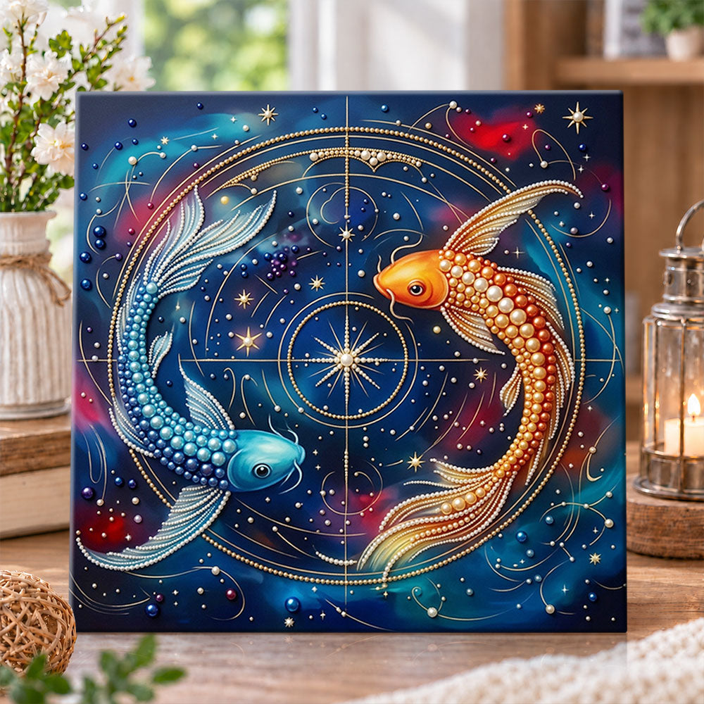 Celestial twin koi pearl diamond painting kit for beginners