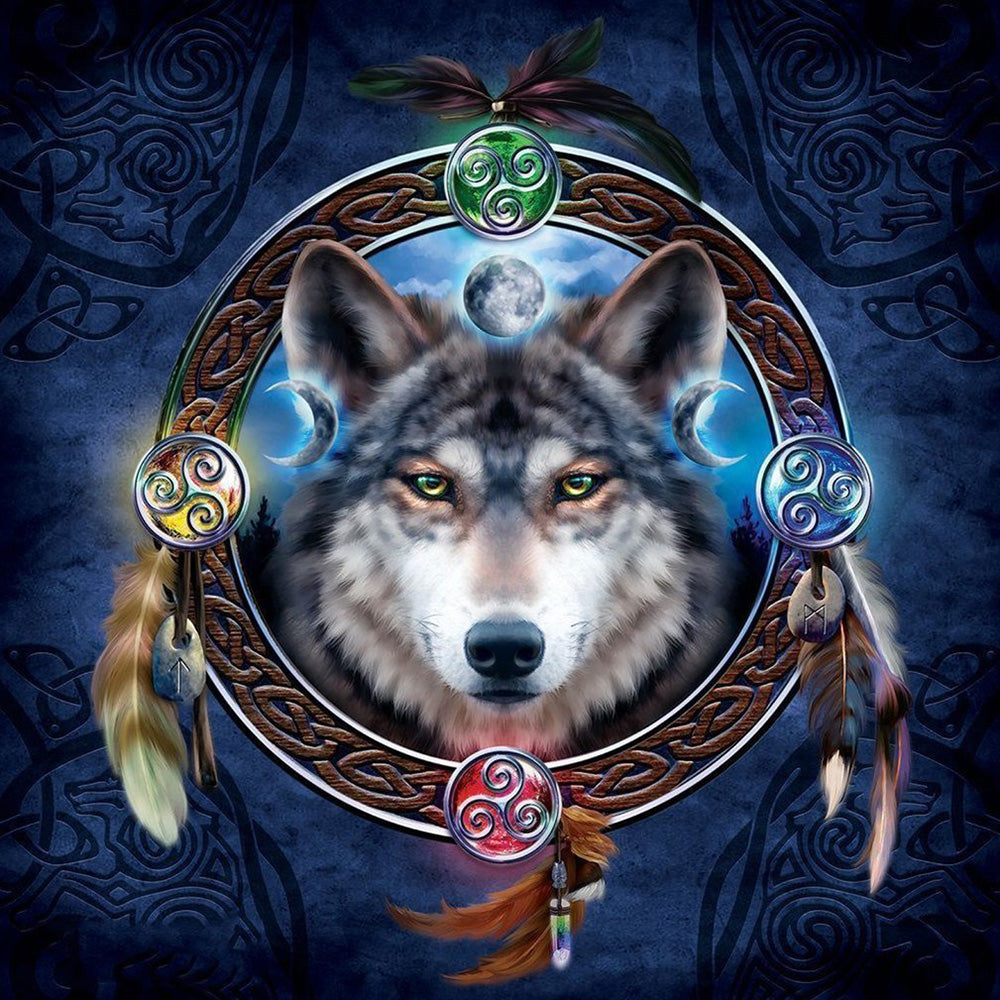 Celtic wolf with triskelion cross stitch kit for beginners