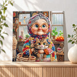 Finished charming granny holding cat pearl diamond painting artwork displayed as holiday home decor