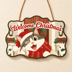 Cheerful cat holiday paint by numbers door hanger finished design