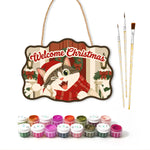 Cheerful cat holiday paint by numbers door hanger with paints and brushes