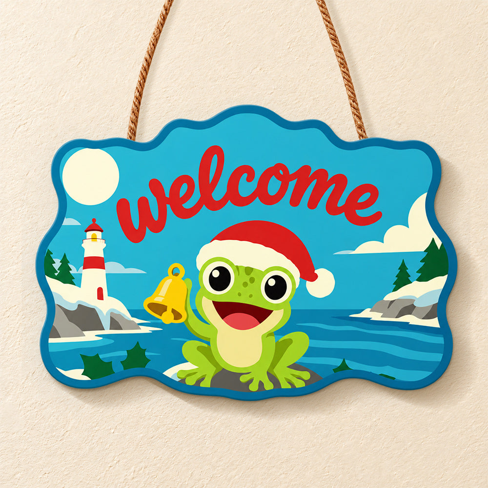 Cheerful frog welcome paint by numbers door hanger finished design