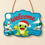 Cheerful frog welcome paint by numbers door hanger finished design