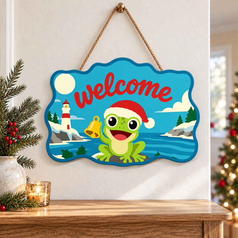 Cheerful frog welcome paint by numbers door hanger as indoor wall decor