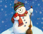 Cheerful snowman with broom cross stitch kit for beginners