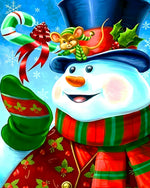 Cheerful snowman with top hat cross stitch kit for beginners