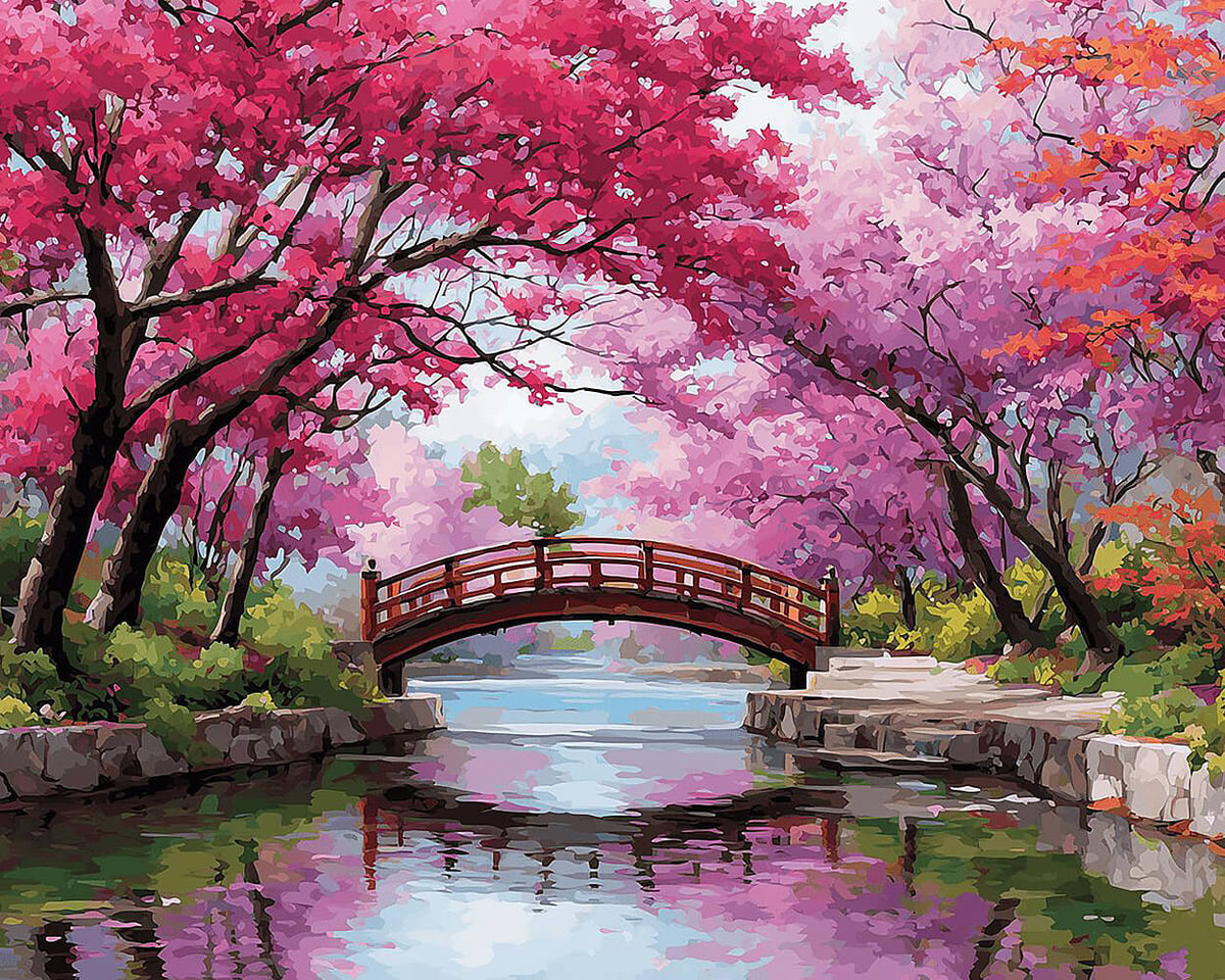 Cherry blossom bridge cross stitch kit for beginners