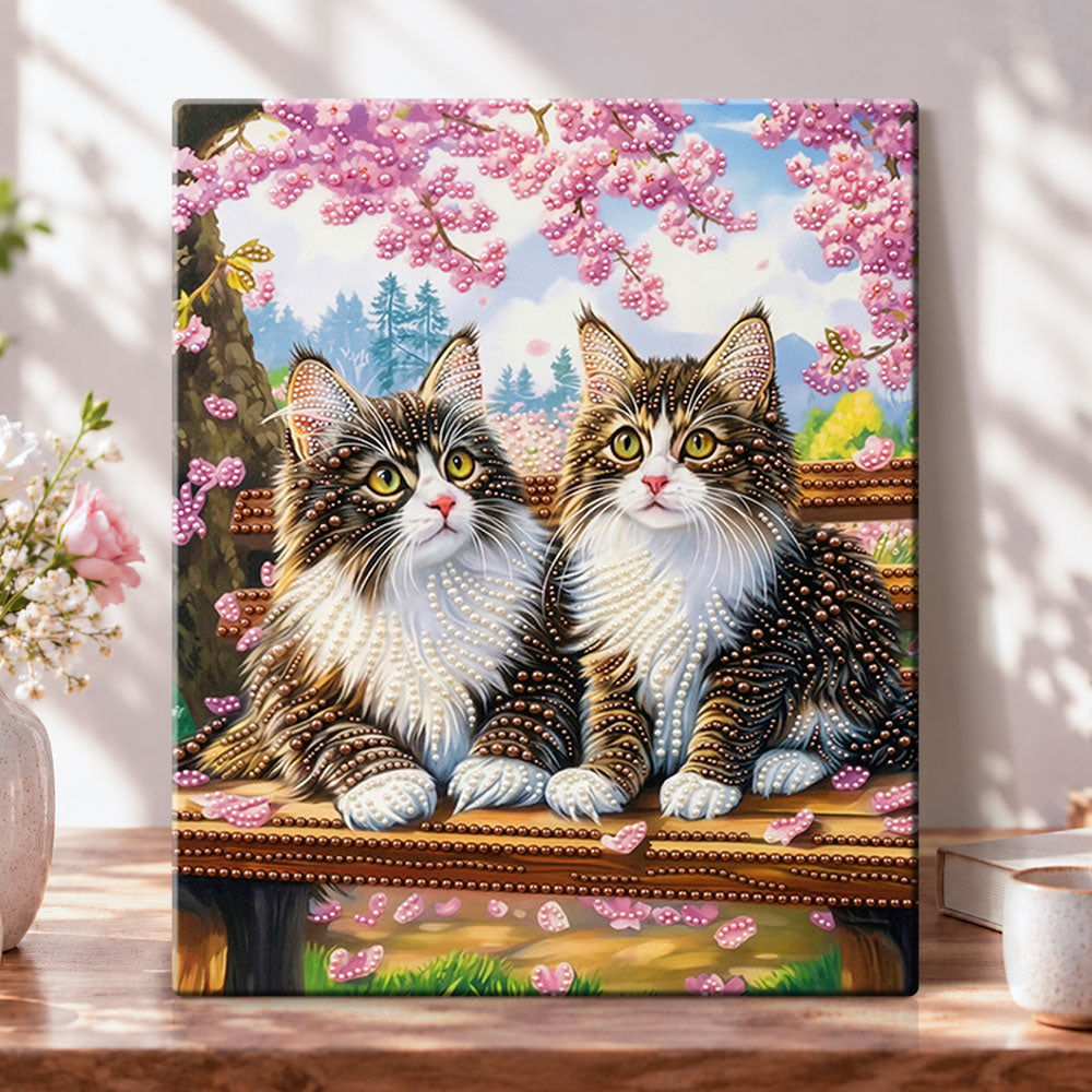 Cherry blossom cats pearl diamond painting kit for beginners