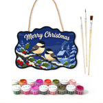 Chickadee winter christmas paint by numbers door hanger with paints and brushes