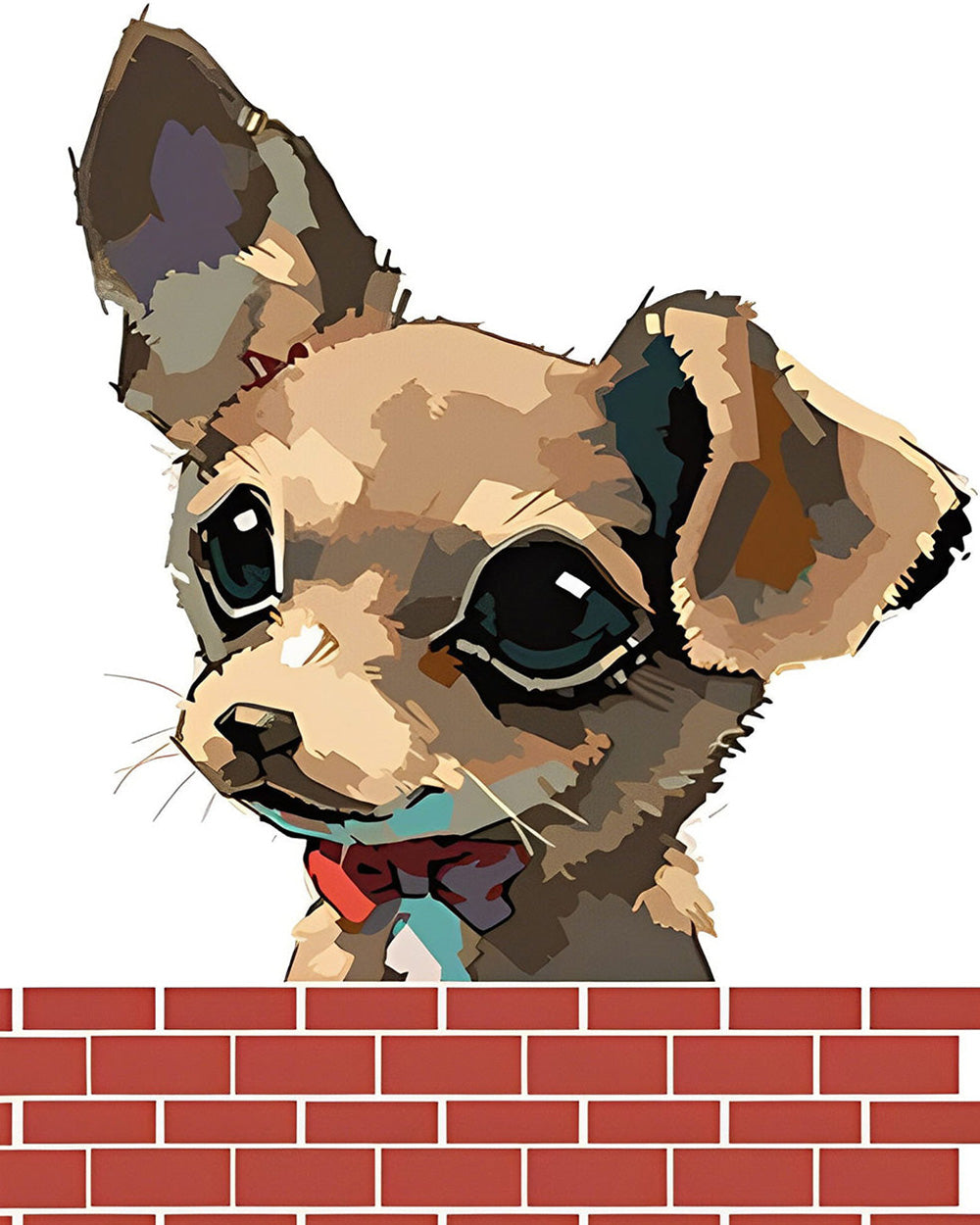 Chihuahua behind a brick wall cross stitch kit for beginners