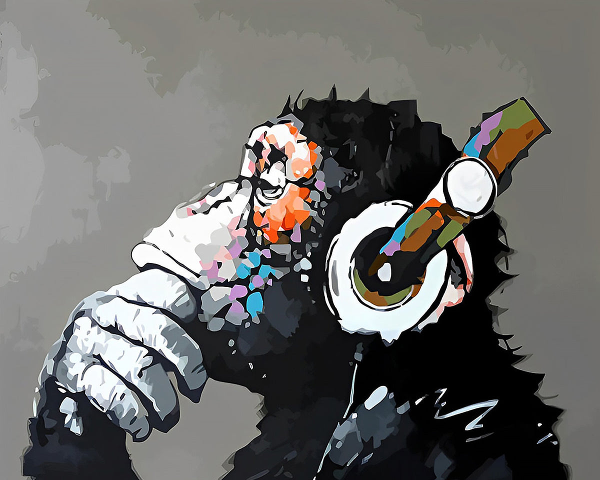 Chimpanzee with headphones paint by numbers kit for beginners